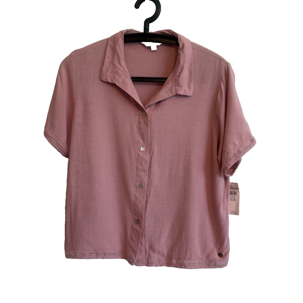 NWT Danskin Womens Short SLeeve Button Shirt Med Casual Summer Minimalist